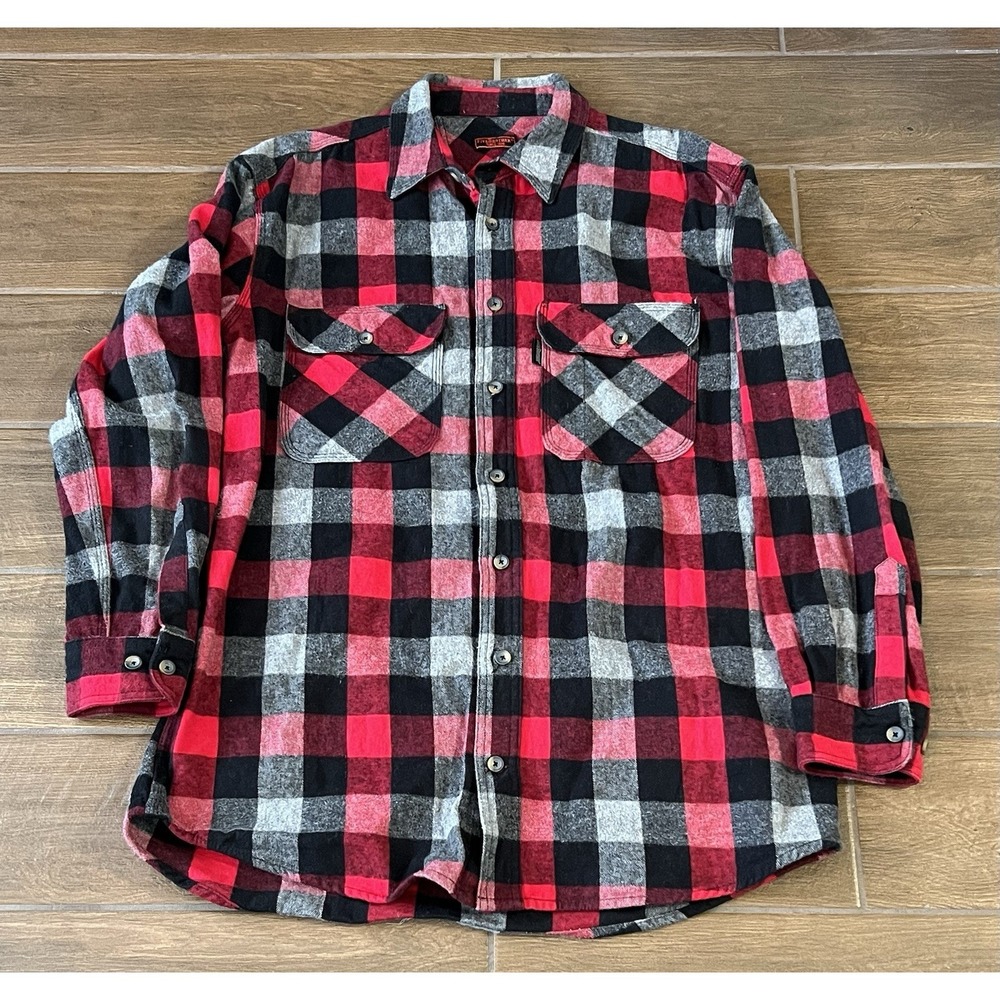 Five Brother Men's Shirt L Tall Red Black Plaid Check Flannel Heavy Grunge Work